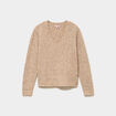 Pull col V ajour&eacute; manches longues beige femme