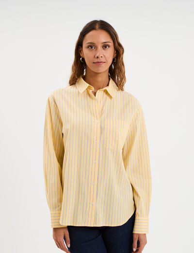Chemise oversize 1 poche coton jaune femme