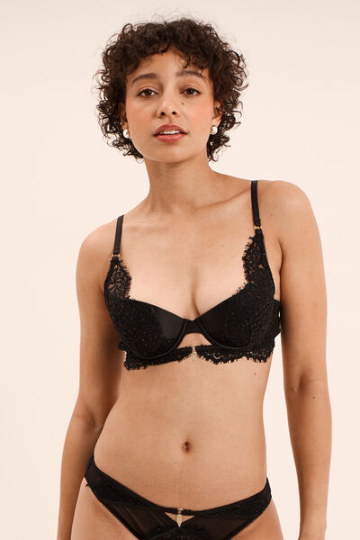 Soutien-gorge foulard dentelle et strass noir femme