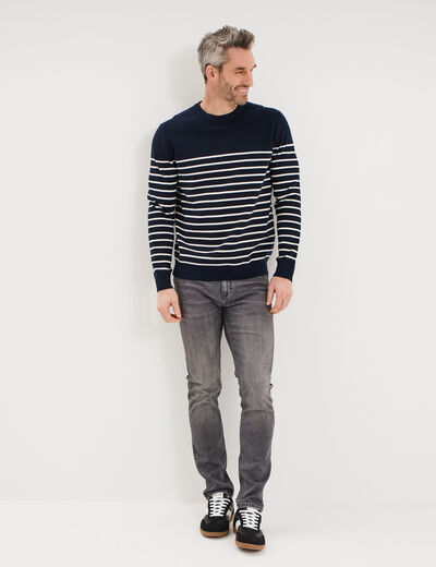 Pull col rond manches longues bleu marine homme