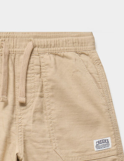 Bermuda regular taille &eacute;lastiqu&eacute;e coton beige gar&ccedil;on