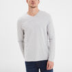 T-shirt col en V manches longues coton gris homme