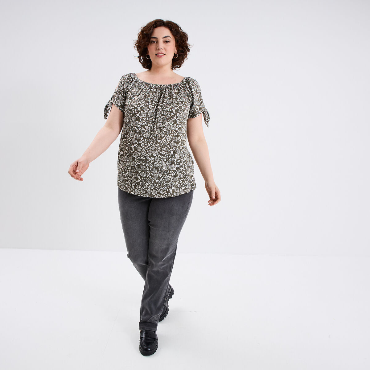 Jeans straight taille haute Modavista denim gris femme grande taille