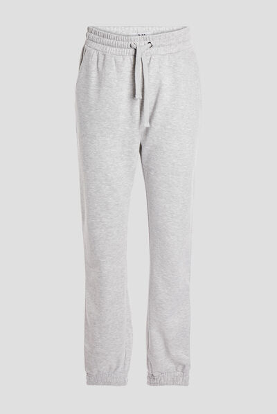 Pantalon jogging droit molleton gris clair femme