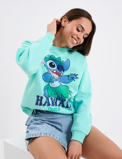 Sweat manches longues coton Stitch vert turquoise femme