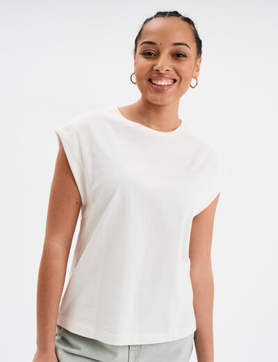 T-shirt col rond manches courtes coton ecru femme