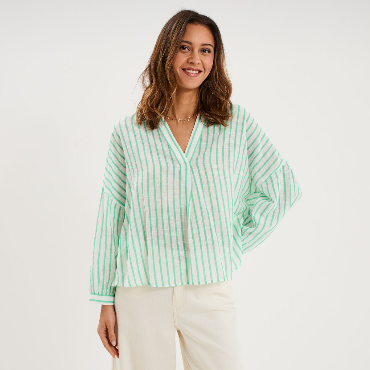 Blouse manches longues ample coton blanc femme