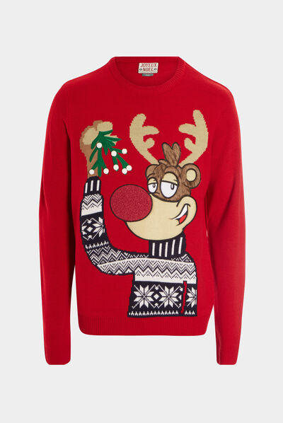 Pull de Noël avec col rond rouge homme