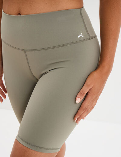 Short cycliste de sport taille haute vert kaki femme