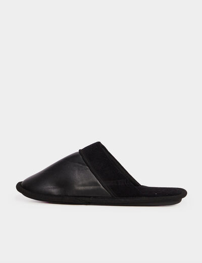 Chaussons mules détails simili cuir noir homme