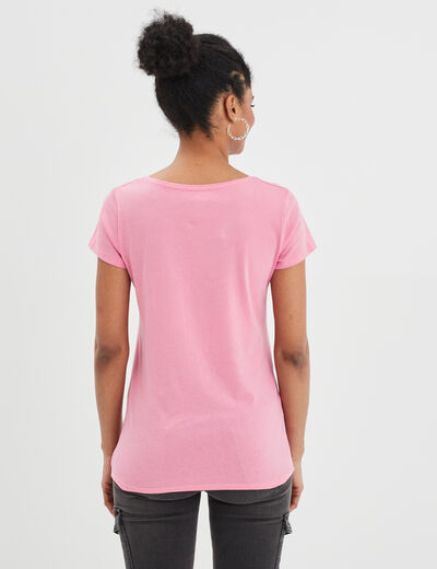 T-shirt coton col rond manches courtes rose femme