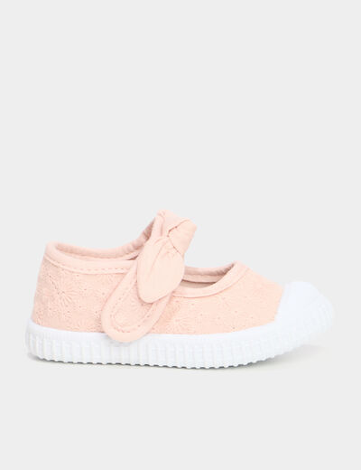 Babies brod&eacute;es renforc&eacute;es semelle souple rose b&eacute;b&eacute; fille