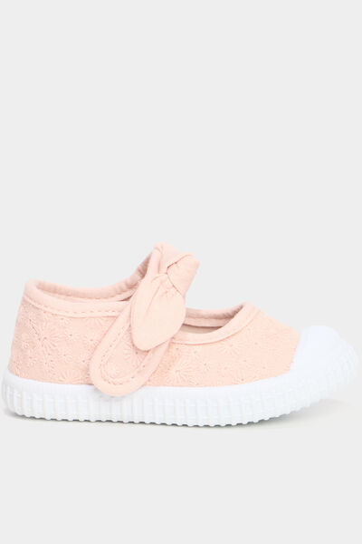 Babies brod&eacute;es renforc&eacute;es semelle souple rose b&eacute;b&eacute; fille