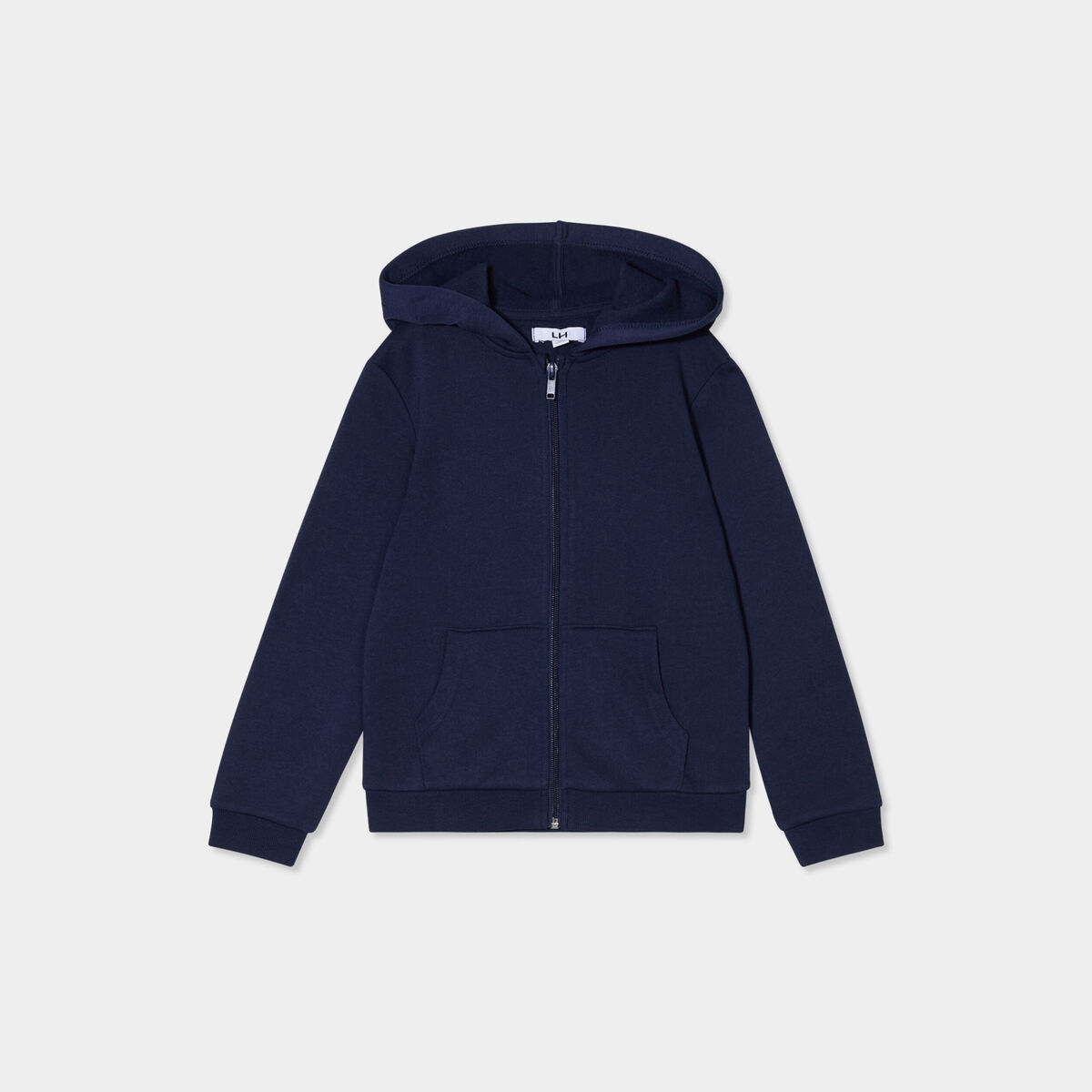 Sweat zipp&eacute; &agrave; capuche droit molleton bleu marine fille