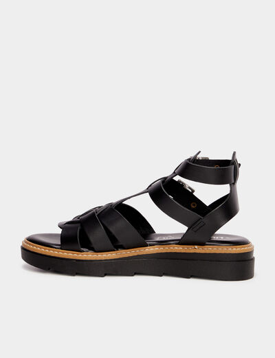 Sandales en cuir avec brides noir femme