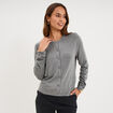 Gilet col rond manches longues gris femme