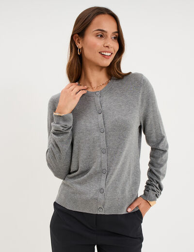 Gilet col rond manches longues gris femme