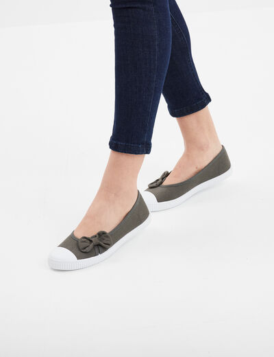 Ballerines en toile avec noeuds taupe femme