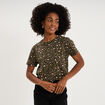 T-shirt coton col rond manches courtes vert kaki femme