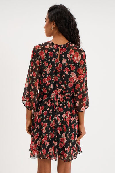 Robe fluide courte manches 3/4 noir femme