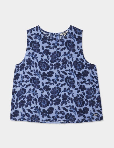 Blouse sans manches col rond bleu femme