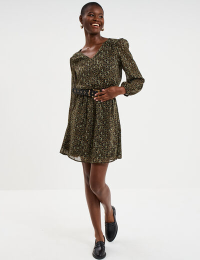 Robe fluide manches longues vert kaki femme