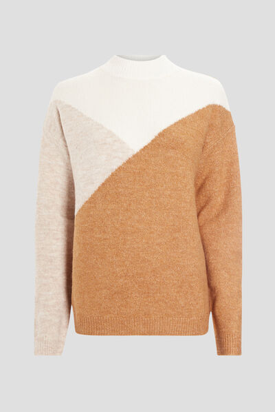 Pull avec col montant sable femme