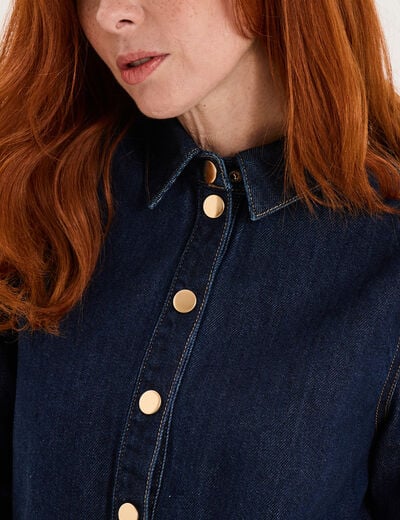 Robe courte en jean col chemise coton denim brut femme