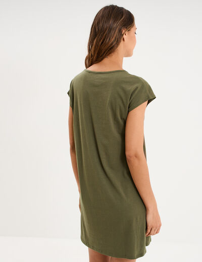 Chemise de nuit manches courtes coton vert kaki femme
