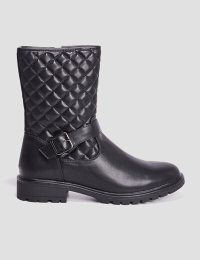 Bottines matelassées avec boucles noir femme