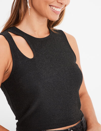 Débardeur cropped détail épaule Liberto noir femme