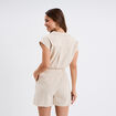 Combishort col chemise ceintur&eacute;e beige femme
