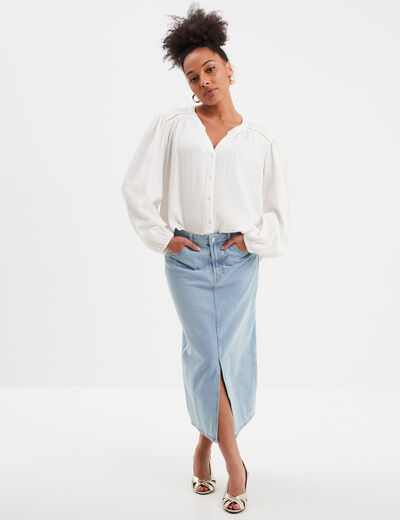 Blouse col tunisien gaze de coton Creeks blanc femme