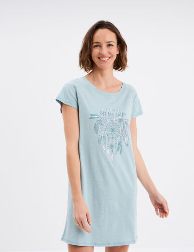 Chemise de nuit droite manches courtes vert canard femme