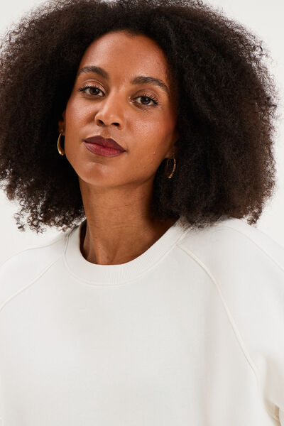 Sweat col rond oversize manches longues blanc femme