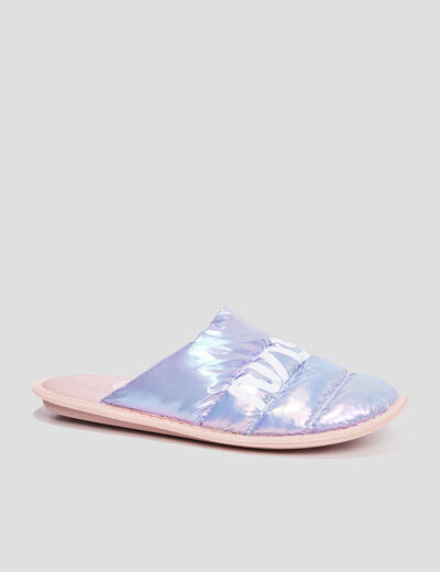 Chaussons mules holographiques NASA bleu femme