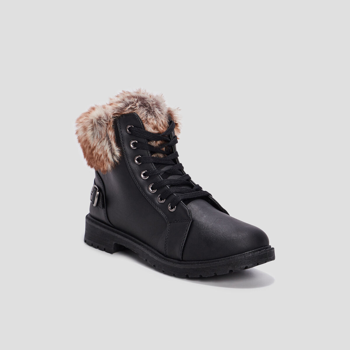 Bottines plates fourr&eacute;es noir femme