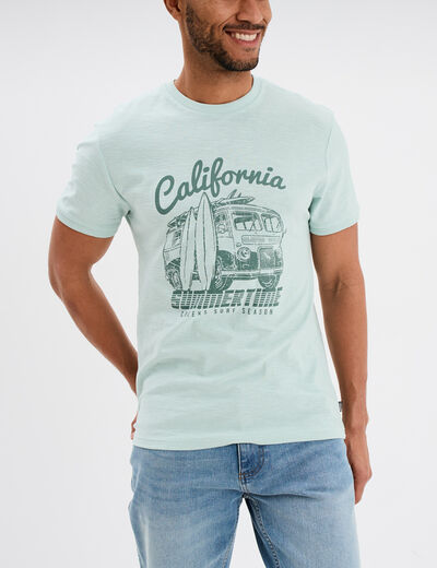 T-shirt col rond manches courtes coton vert pastel homme