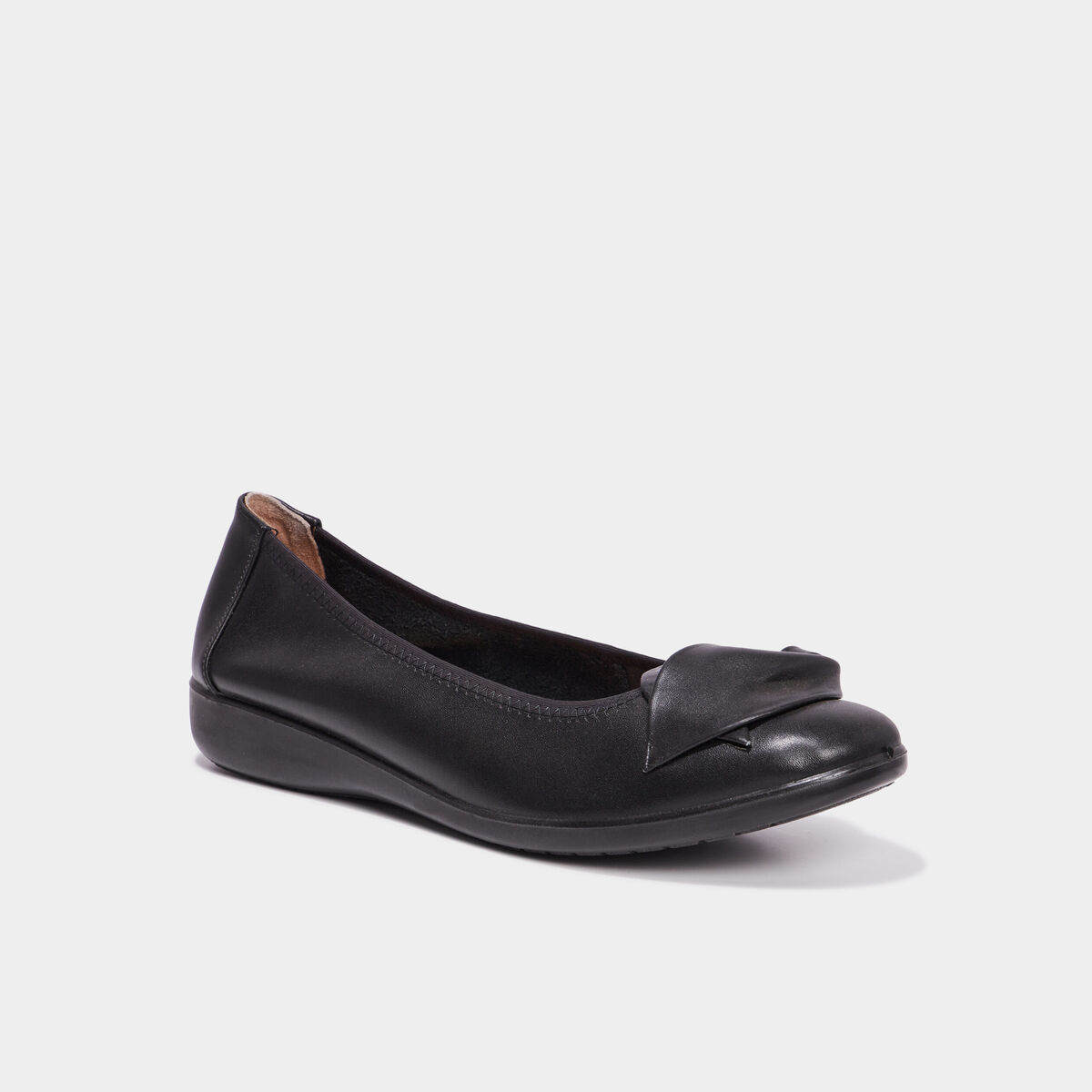 Ballerines pied large en cuir Walking noir femme