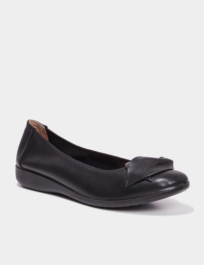 Ballerines pied large en cuir Walking noir femme