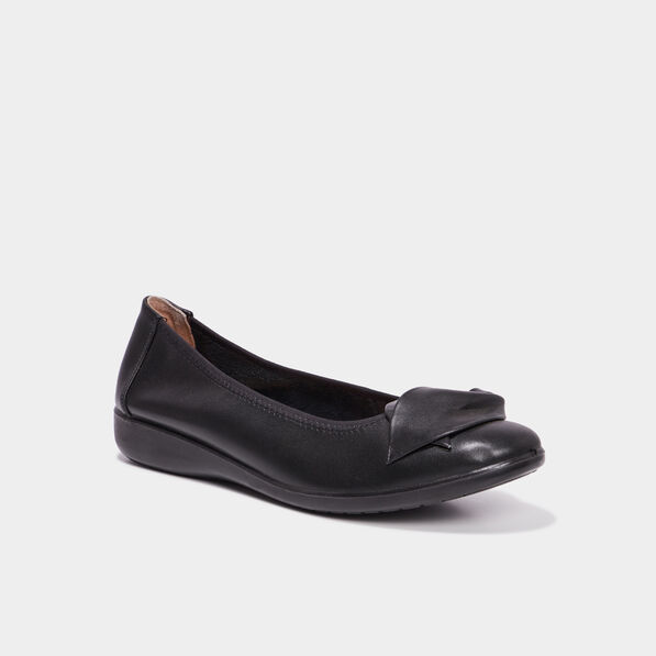 Ballerines pied large en cuir Walking noir femme