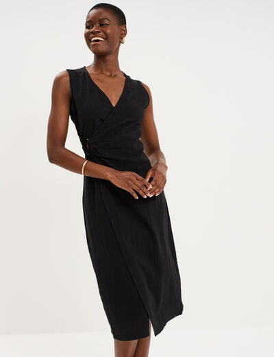 Robe droite longueur genou coton noir femme