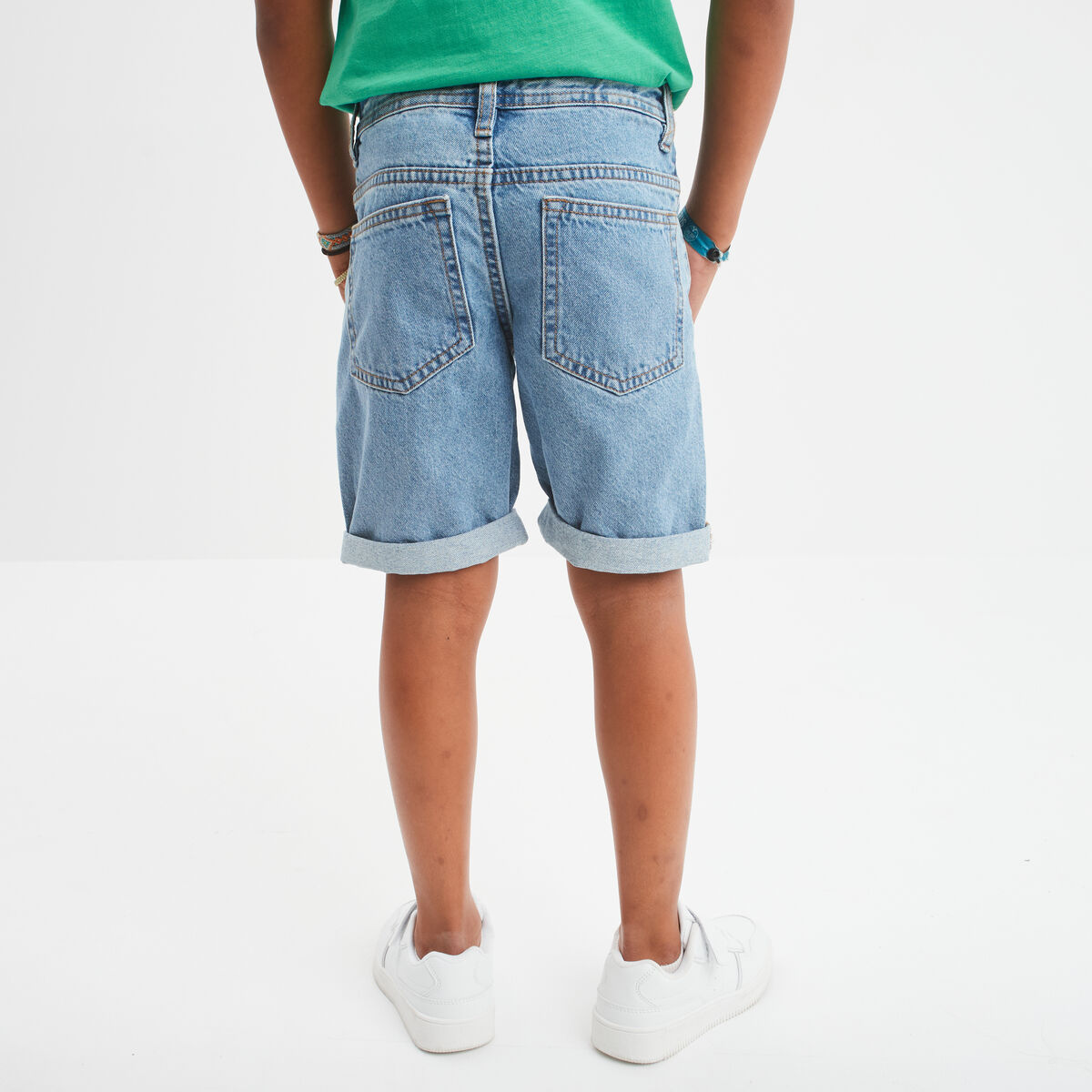 Bermuda jean straight taille &eacute;lastique denim triple stone gar&ccedil;on
