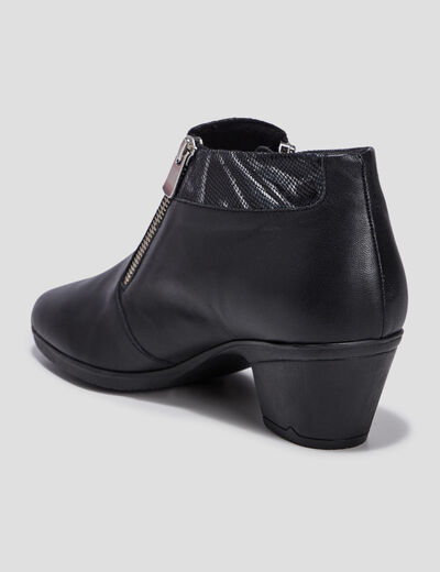 Bottines à talons en cuir zippées noir femme