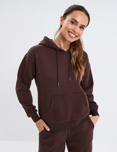 Sweat hoodie molleton à capuche marron foncé femme