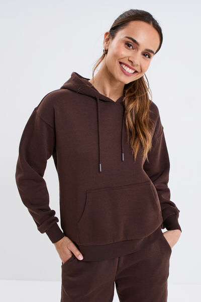 Sweat hoodie molleton &agrave; capuche marron fonc&eacute; femme