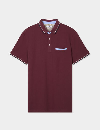 Polo manches courtes 1 poche coton prune homme