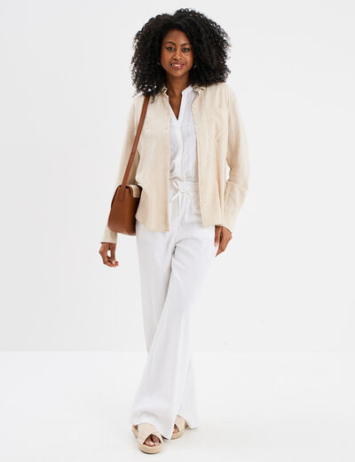 Blouse sans manches col tunisien coton blanc femme