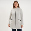 Manteau mi-long droit zipp&eacute; col mao gris clair femme grande taille