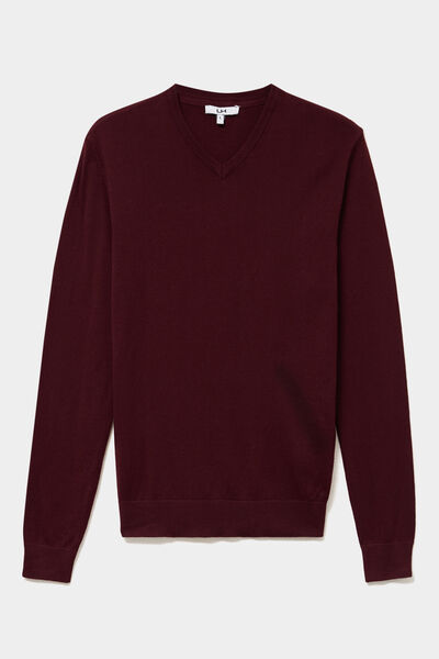 Pull jersey avec col en V violet fonc&eacute; homme